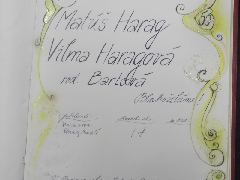 Matúš Harag  a Vilma Haragová - 50. výročie sobáša