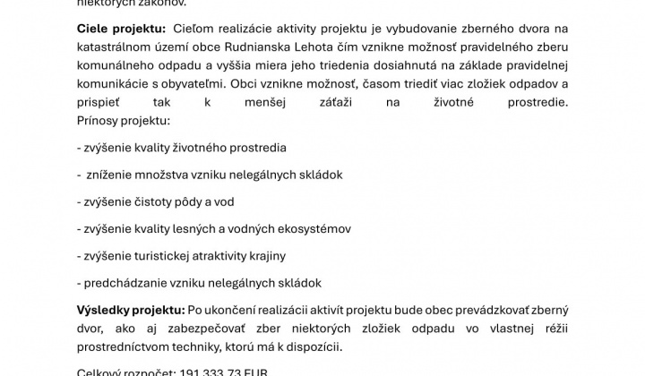 Fotka - Vybudovanie zberného dvora v obci Rudnianska Lehota